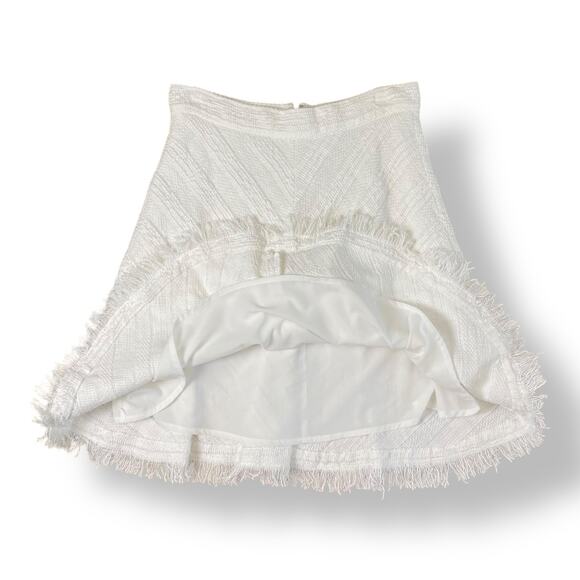 Rebecca Taylor Tweed Frayed Hem Skirt Womens Size 4 Ivory Boho - Picture 4 of 8